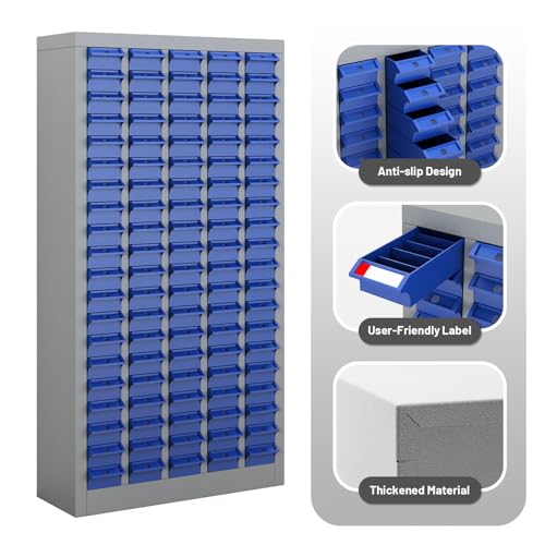 100 Drawers Part Cabinet Chest, Bolt Nut Tool Storage Documents with ABS Material Drawer for Hardware Organization Equipment Shelves Garage Workshop Office Supplies, Grey