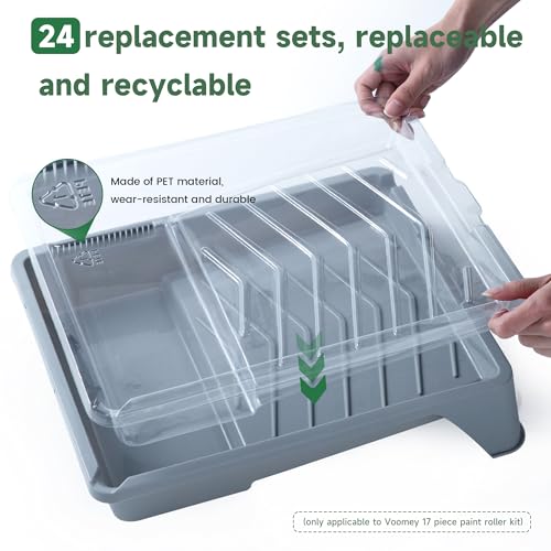 Voomey Paint Tray Liner Disposable,Paint Pan Liners,24 Pcs Heavy-Duty Plastic Paint Tray Liners for House Painting, Leak-Proof & Easy Cleanup (Only Compatible with Voomey 17pcs Paint Roller Kit) - style: 24pcs paint tray liners