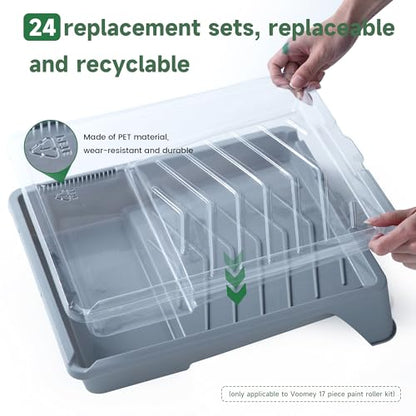 Voomey Paint Tray Liner Disposable,Paint Pan Liners,24 Pcs Heavy-Duty Plastic Paint Tray Liners for House Painting, Leak-Proof & Easy Cleanup (Only Compatible with Voomey 17pcs Paint Roller Kit) - style: 24pcs paint tray liners