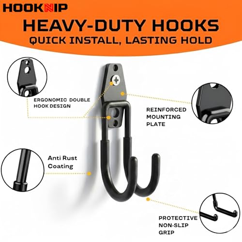 Pack 16 Garage Hooks Heavy Duty | Multi-Sized Wall-Mounted Tool Hangers with Anti-Rust PVC Coating | Heavy Duty Wall Hooks for Bikes, Ladders, Garden Tools, and More