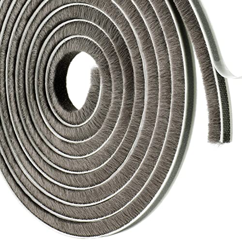 Jetec 1 Pcs Self Adhesive Brush Weather Stripping 19.75 ft Per Strip 3/8 x 3/8 Inch Grey Fuzzy Pile Felt Door Weather Seal for Sliding Windows Frames Seal Winter Strip for Soundproofing Dustproof DIY - color: Gray