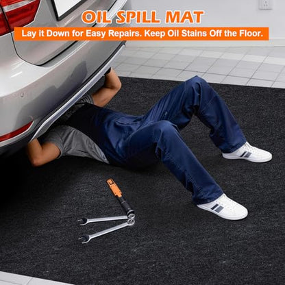 Grefinity Garage Floor Mat，6.6'x 8.5' Oil Spill Mat Heavy Duty Under Car Mat for Garage & Driveway, Protects Against Oil, Chemicals & Stains with TPE Anti-Leak Backing, Reusable & Washable - size: 6.6'x 8.5'