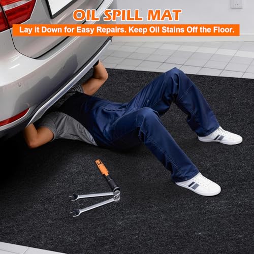 Grefinity Garage Floor Mat，8.2’x 22' Oil Spill Mat Heavy Duty Under Car Mat for Garage & Driveway, Protects Against Oil, Chemicals & Stains with TPE Anti-Leak Backing, Reusable & Washable - size: 8.2’x 22'