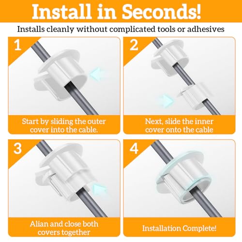 4 Pack White Wall Grommet, Compatible Cable Hole Cover, 1 inch Wall Cable Pass Through Kit, Plastic Grommets for Ethernet Walls Plug, Hole Covers for Cords