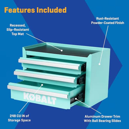 Mini 3-Drawer Steel Tool Box Teal - color: Teal, size: 3 Drawer