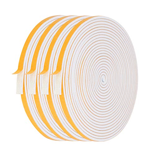 Foam Weather Stripping-4 Rolls, 1/4 Inch Wide X 1/8 Inch Thick Total 52 Feet Long, Adhesive Door Weatherstrip Foam Insulation for Windows(13ft x 4 Rolls) - size: 1/4" (W) x 1/8" (T) x 52' (L)