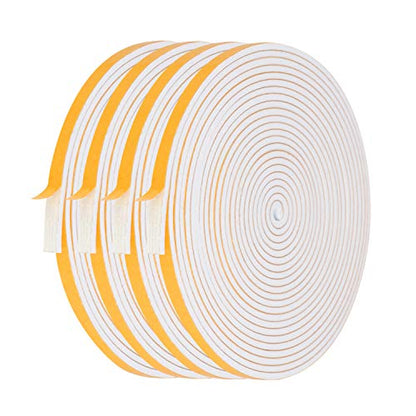 Foam Weather Stripping-4 Rolls, 1/4 Inch Wide X 1/8 Inch Thick Total 52 Feet Long, Adhesive Door Weatherstrip Foam Insulation for Windows(13ft x 4 Rolls) - size: 1/4" (W) x 1/8" (T) x 52' (L)
