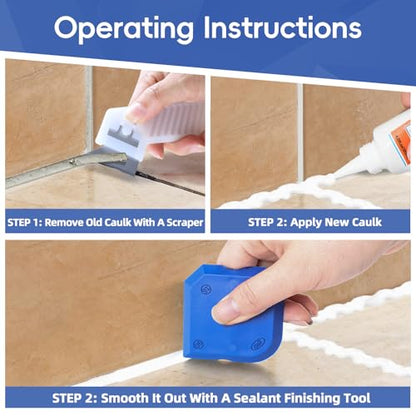 Goopreen Caulking Tool, 11 PCS Silicone Caulking Tool Kit, Caulk Remover Tool with 3 Metal Scrapers & Caulking Guide, Caulking & Grout Tools for Kitchen, Bathroom, Window, Sink&Tile Sealant Finishing