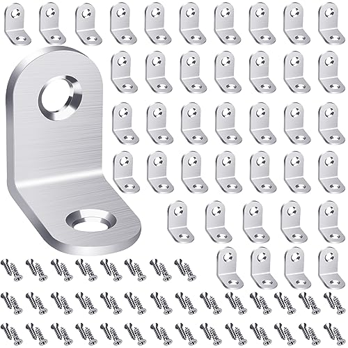 FATLODA 40pcs L Bracket Corner Brace, Stainless Steel Corner Bracket Fastener for Wood Chair Bookshelf Furniture Cabinet with 80pcs Screws (20mmx20mm) - color: Silver, size: 20 mm