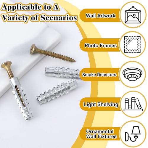 80pcs Tree Shaped Wall Anchor with Screws, M6 Loose Hinge Hole Expansion Screws Anchors, Heavy Duty Steel Repairing Kits for Hollow Concrete Wall Drywall- Silver & Gold