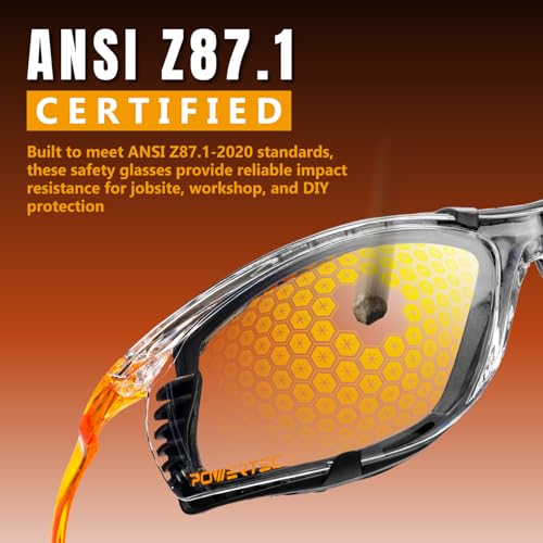 POWERTEC Safety Glasses ANSI Z87.1-2020, Clear Wraparound Protective Eyewear with Removable Foam Gasket, UV Protection for Construction, Woodworking & Jobsite Use (72317) - style: Safety Glasses