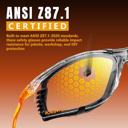 POWERTEC Safety Glasses ANSI Z87.1-2020, Clear Wraparound Protective Eyewear with Removable Foam Gasket, UV Protection for Construction, Woodworking & Jobsite Use (72317) - style: Safety Glasses
