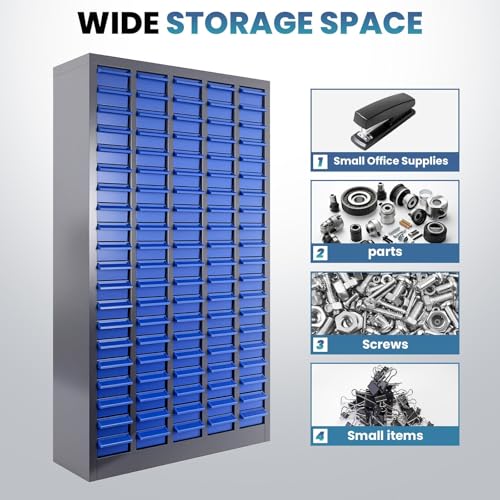 Large Parts Cabinet : 100-Drawer Nut and Bolt Organizer with ABS Drawers, Adjustable Dividers, Labels, 920-Pound Capacity for Hardware Storage (26x9x46In) (100-Drawer) - size: 100-Drawer