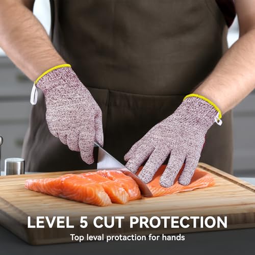 HandLove Cut Resistant Gloves, 100% Food Contact Safe, CE Level 5 Premium Protective Cutting Gloves - color: Red, size: Small