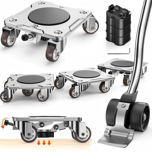 Furniture Movers with 5 Wheels 360° Rotatable Universal Wheels, Furniture Lifter for Easy Moving, Heavy Duty Dolly with Carbon Steel Panel and Lock Stable Long-Term Placement Max Load 1100LBS - size: 5×5 in P