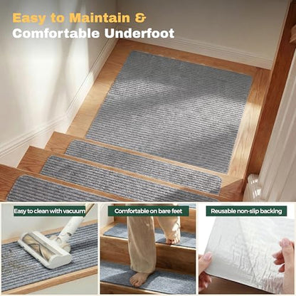 MBIGM Non-Slip Carpet Stair Tread Mat 30" x 30" Landing Rug-Matching Mat Non-Skid Safety Rug Slip Resistant - Light Gray - color: Light Gray, size: 2'6" x 2'6" - 1 pcs