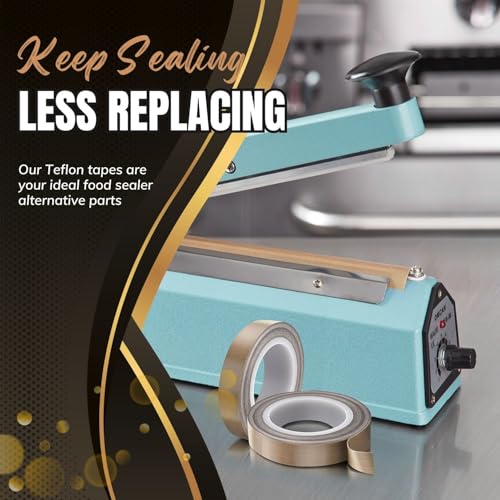 Flexzion High Temp Teflon Tape for Impulse Sealer, Vacuum Sealer, Heat Sealing, Food Packaging & Industrial Use - Teflon Fiberglass PTFE Tape, 13mm x 10m (0.5in x 32.8 Ft) - size: 0.5in X 32.8 Ft