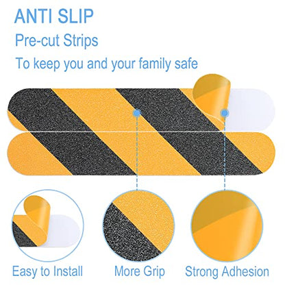 Anti Slip Tape, 16pcs Non Slip Pre-Cut Strips, Treads Safety Non Skid Adhesive Strips for Ladder, Step Stool and Stair (2" x 12", Black/Yellow) - color: Black/Yellow, size: 2" X 12"