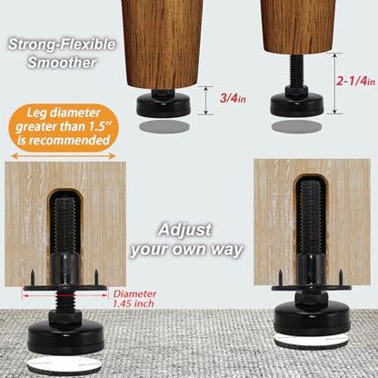 NEWBYTEK Furniture Leveling Feet Heavy Duty, Adjustable Furniture Feet Levelers Screw on Heavy Duty Desk/Chair/Cabinet/Dresser/Bench Leg Leveler, Round T-Nut Kit 3/8”-16 Thread (4 Pack, Black) - size: LONG, 4 Pack