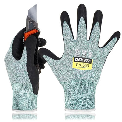 DEX FIT Level 5 Cut Resistant Gloves Cru553, 3D-Comfort Stretchy Fit, Power Grip, Professional Grade, Thin, Touch-Screen Compatible, Durable, Machine Washable; Green S (7) 1 Pair - color: Green, size: Small