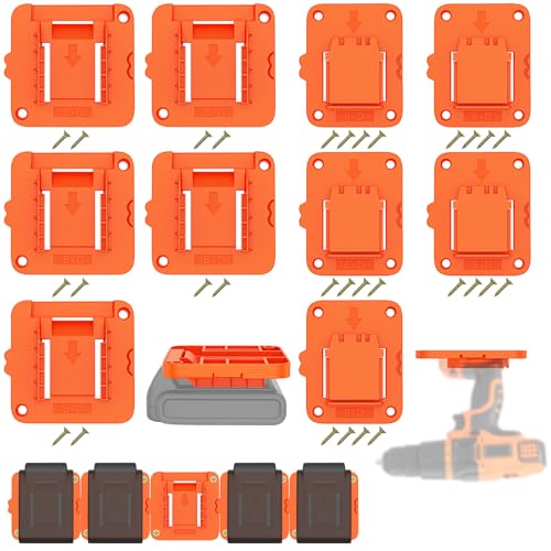 Crivnhar 10 Packs Tool Holder and Battery Mount Holder for Black+Decker 20V, 5 Pack Battery Mounts Rack Fit for 20V Batteries, 5 Pack Drill Tool Hangers Storage Organizer(w/30 Screws) - color: Bright Orange for LBXR20