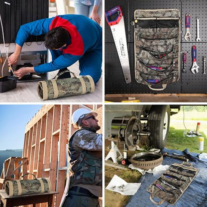 WORKPRO Roll Tool Bag with Detachable Pouches, Heavy Duty Organizer - 6 Pockets, for Mechanics, Electricians, Plumbers & Carpenters - Camo - color: Camo