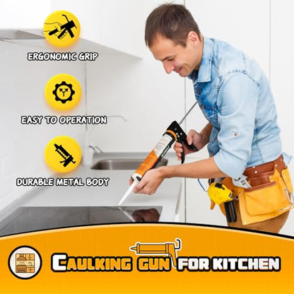 DIYSELF Caulk Gun Kit 9 Pack Professional Caulking Gun Caulk Remover Tool Kit Silicone Gun Sealant Finishing Tool Grout Scraper Hand Caulking Gun No Drip for Bathroom Kitchen Window Sink Tile Sealing - color: Black (9 Pcs Kit)
