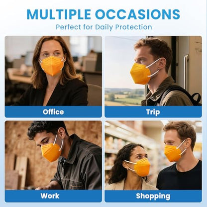 akgk KN95 Face Mask 50 PCS, Breathable Protection Masks, 5-Ply KN95 Masks, Cup Dust Safety Masks - color: Tangerine