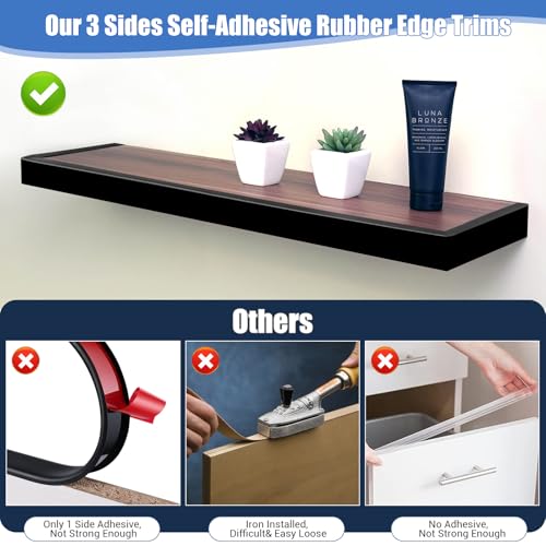 Rubber Edge Trim, Self-Adhesive U Channel Edge Protector for Plywood, Cabinet, 1-1/8" Wood Edge Banding, Flexible Furniture Repair, EPDM Material, Fit 1-1/8"(28mm), Length 20Ft, Black - size: Fit 1-1/8"- L20'