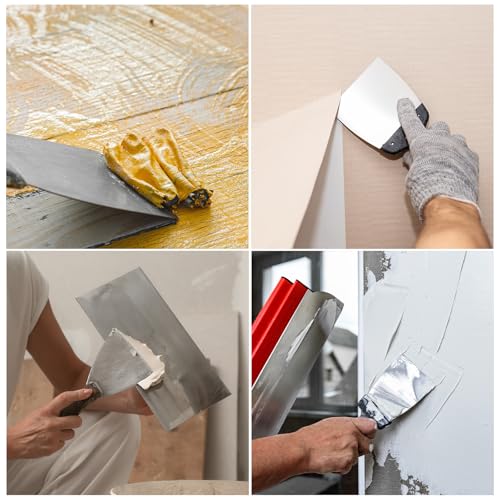 uxcell Putty Knife 10" High Carbon Steel Paint Scraper Flexible Drywall Repair Mud Knife for Removing Cement Wallpaper Mud Adhesive Taping with Metal Hammer End - size: 10"