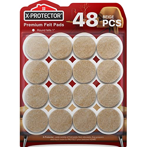 Best Felt Furniture Pads X-PROTECTOR - 48 Premium Chair Felt Pads Floor Protector for Furniture Feet Wood Hardwood Floors - Protect Your Hard Floors! (Beige) - size: 48 Pcs 1" Beige, Round