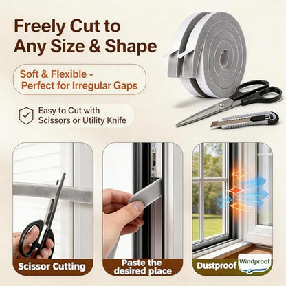 Air Conditioner Foam-2 Rolls, 1 Inch Wide X 1 Inch Thick Total 13 Feet Long, AC Foam Weather Stripping Insulation Tape for Face Shield's Headband(6.5ft x 2 Rolls) - color: Gray, size: 1" (W) x 1" (T) x 13' (L)