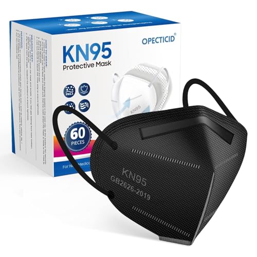 KN95 Face Mask,KN95 Mask,Cup Masks Breathable 5-Layer Filter Efficiency≥95% Disposable Certified Face Mask - color: 60pcs Black