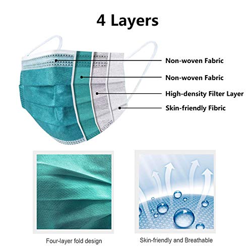 Disposable Face Mask 4-Ply for Adult, Soft Face Masks, Breathable Safety Mask… - color: Green