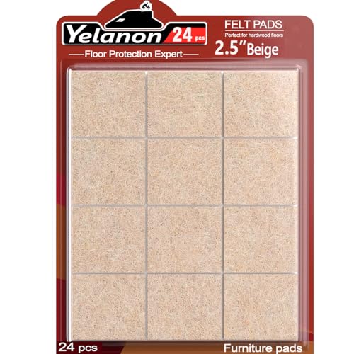 Yelanon Felt Furniture Pads for Hardwood Floors -24 Pcs 2.5" Premium Felt Pads for Chair Legs, Floor Protectors for Furniture, Beige - size: 24pcs Beige Square