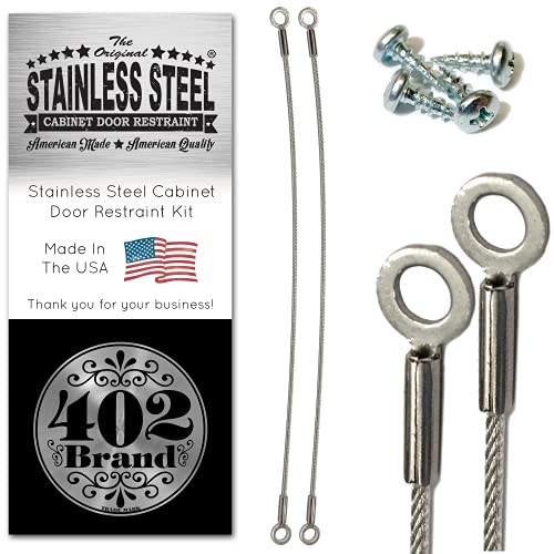 Stainless Steel Cabinet Door Restraint Kit. Made in USA. Flexible Braided Cable. Cupboard Hinge Limiter. Restrict Cabinet Door Swing. Limit Door Opening Angle. - size: 2 Pack