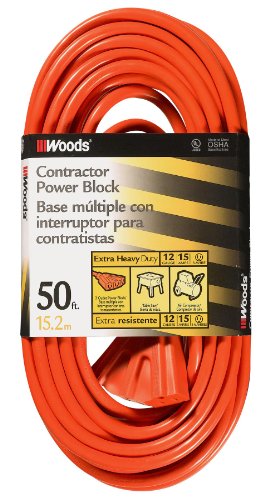 Woods 0819 12/3 Outdoor Multi-Outlet Extension Cord, 50-Foot, Orange - size: 50 ft