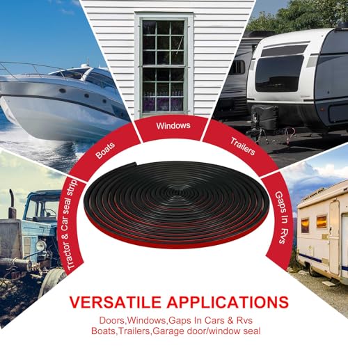 Pangda 25Ft D Shape Rubber Weather Stripping Foam Self-Adhesive EPDM Door Seal Strip for Noise Reduction Waterproof Dustproof for Cars Boats Truck RVs Windows Doors (3/8" W × 1/4" H) - size: 25ft L, style: 3/8" W × 1/4" H