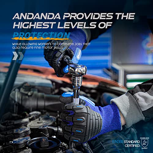 ANDANDA Cut Resistant Gloves, ANSI A5 Impact Work Gloves with Power Grip for Men and Women, Used for Woodworking, Glass Cutting, Construction, Cargo Handling, Car Repair,1 pair,L