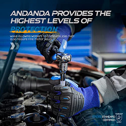 ANDANDA Cut Resistant Gloves, ANSI A5 Impact Work Gloves with Power Grip for Men and Women, Used for Woodworking, Glass Cutting, Construction, Cargo Handling, Car Repair,1 pair,L