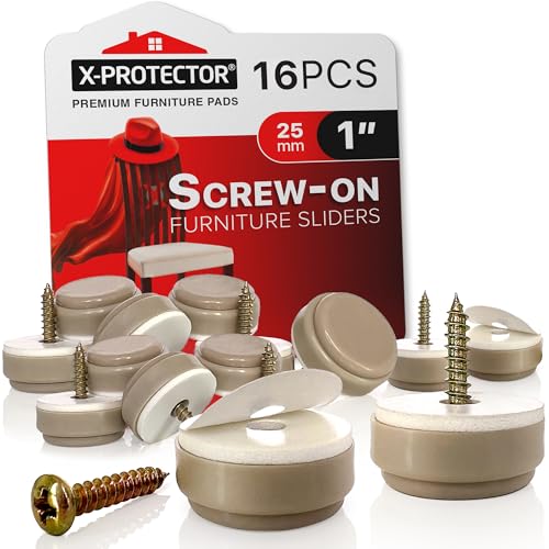 Chair Glides X-PROTECTOR – 16 PCS 1" Furniture Glides – Screw-On Chair Sliders – Premium Chair Leg Floor Protectors – Slide Furniture Effortlessly on All Floor Types with Small Furniture Sliders! - size: 1 inch (16 pieces) - Beige