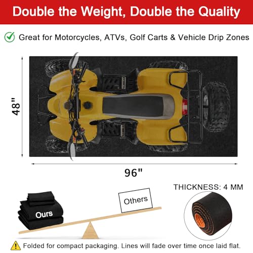 Golener Oil Spill Mat - Garage Floor Mat, Absorbent Oil Pad, Premium Maintenance Mat, Waterproof, Contain Liquid, Protect Floor from Spill & Stain, Reusable, Washable, Durable, 48”x96”, Black/Orange - size: 4' x 8' (Rectangular)