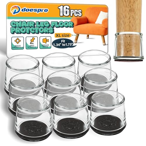 16 Pcs Silicone Chair Leg Floor Protectors for Hardwood Floors Felt Furniture Pads Rubber Chair Leg Caps Silicone Cover Reduce Noise Anti Scratch-Black Fit (1.34"-1.73") - color: 04-clear-16pcs, size: XL(Fit1.34"-1.73")Round