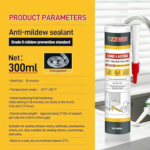 VGS 798 Professional Silicone Sealant Caulk, 10.15 oz Cartridge, 1 Pack – Waterproof Silicone Sealant for Kitchen and Bathroom, Shrink Resistant, Crack Resistant - style: 1 Pack