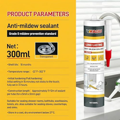 VGS 798 Professional Silicone Sealant Caulk, 10.15 oz Cartridge, 1 Pack – Waterproof Silicone Sealant for Kitchen and Bathroom, Shrink Resistant, Crack Resistant - style: 1 Pack