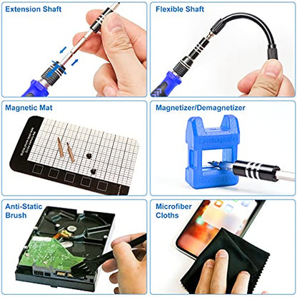 STREBITO Precision Magnetic Screwdriver Set 124-Piece Electronics Tool Kit with 101 Bits, for Computer, Laptop, Cell Phone, PC, MacBook, iPhone, PS4, PS5, Xbox Repair - color: Blue