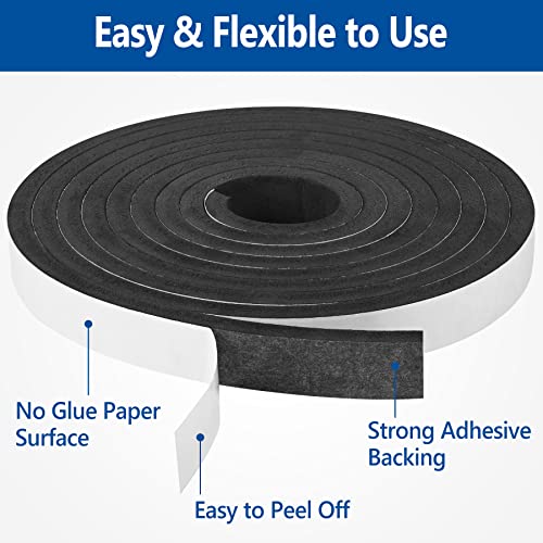 Kikerike Self Adhesive Foam Tape Weatherstrip 1In x 3/8In x 33Ft High Density Foam Insulation Strips Seal Weather Stripping with Strong Adhesive for Door and Window Sound Isolation Soundproofing - size: 1in X 3/8in X 33ft