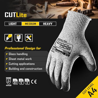 COOLJOB 12/120 Pairs Cut Resistant Safety Work Gloves with Grip, 13 Gauge Seamless Shell with PU Coating, ANSI A2 A4 A6, Gray - size: Xlarge (Pack of 12), style: Ansi A4 Cut Level
