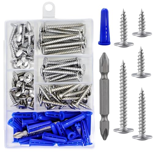 Wensilon(95 pcs)#8 Phillips Truss Head Wood Screws Stainless Steel 410 Quick Metal Self Tapping with Drywall Plastic Anchors Assortment Kit - size: Ss410 Phillips Truss Head Wood Screws