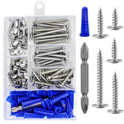 Wensilon(95 pcs)#8 Phillips Truss Head Wood Screws Stainless Steel 410 Quick Metal Self Tapping with Drywall Plastic Anchors Assortment Kit - size: Ss410 Phillips Truss Head Wood Screws